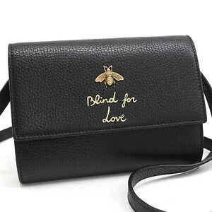 Gucci Animalier Shoulder Bag Black Leather Metal Bee